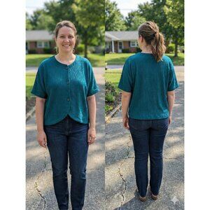 Vintage i.d. Distinctions Green Pleated Blouse Top Size 16 ILGWU Made in USA 90s